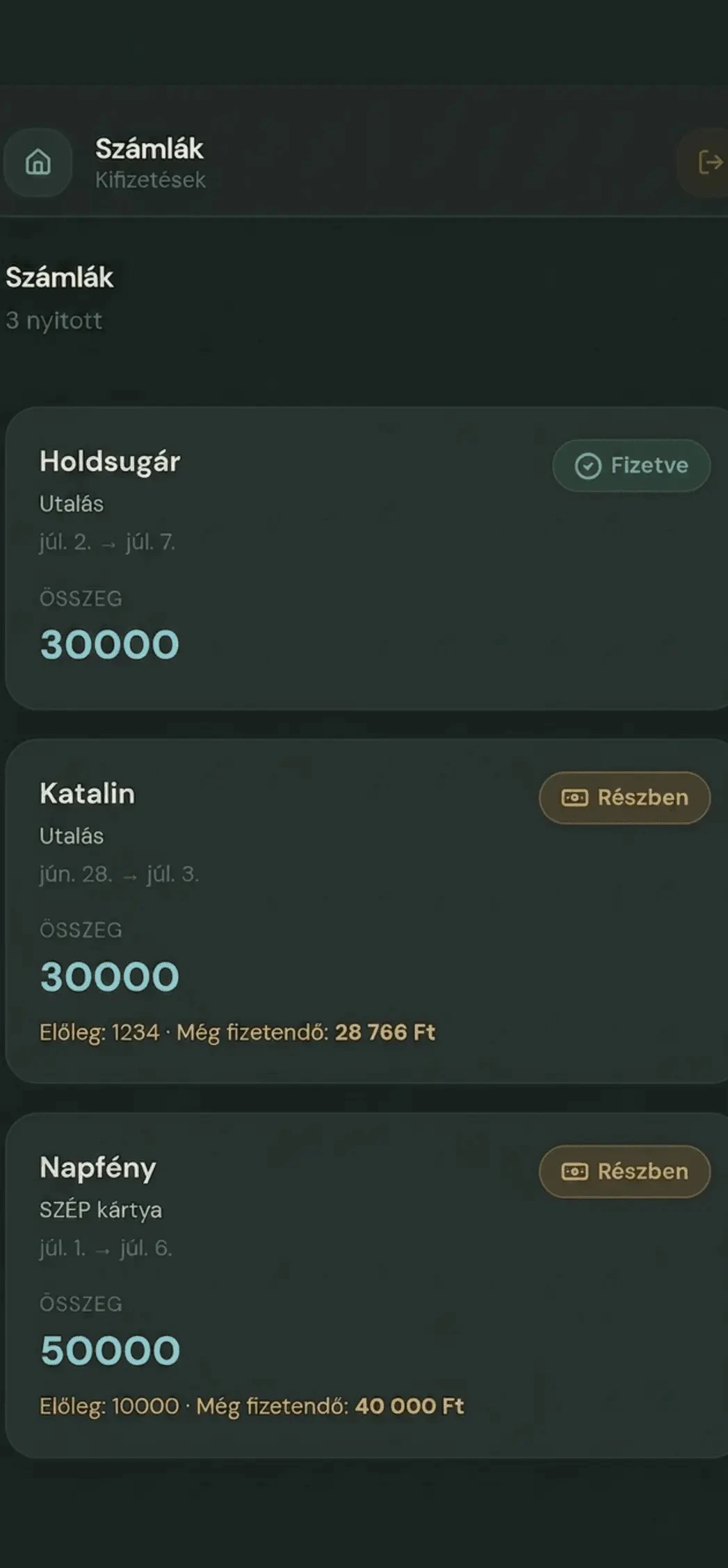 Fizetési állapot áttekintése foglalásonként